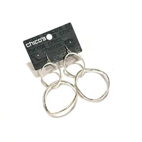 CHICO’S Silver Double Hoop Hook Earrings | NWT - Picture 3 of 5